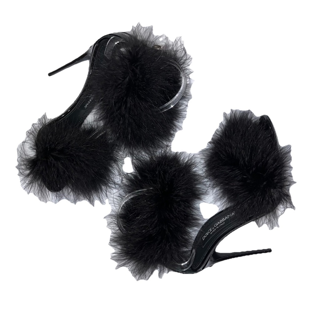 DOLCE & GABBANA Keira sandal heel black feather EU 37 105mm leather cocktail new - Picture 6 of 10
